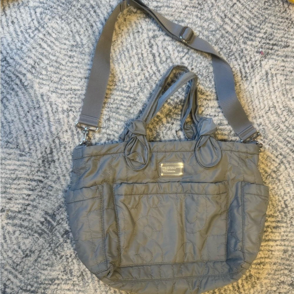 Gray Baby Bag with Adjustable Straps and Multiple Compartments